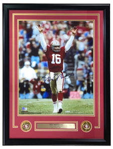 Joe Montana Signed Framed 16x20 San Francisco 49ers Arms Raised Photo BAS