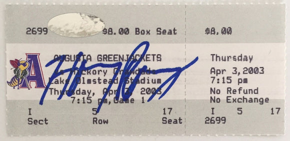 Hanley Ramirez Signed Unused Augusta Green Jackets 4/3/2003 Game Ticket SI