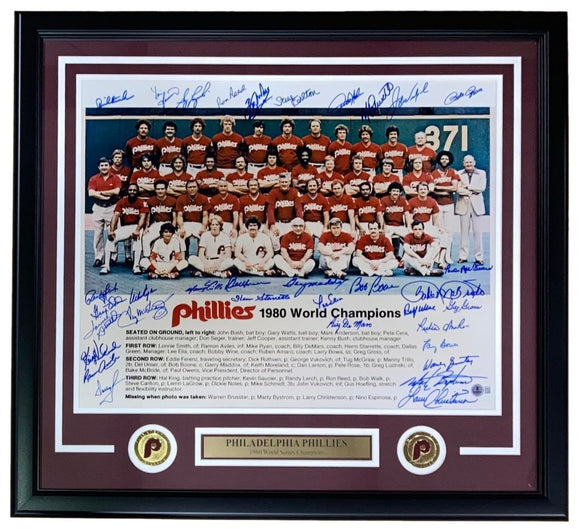 1980 Philadelphia Phillies (34) Team Signed Framed 16x20 Photo BAS LOA - Sports Integrity