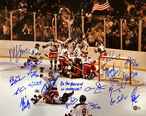 1980 USA Hockey (18) Signed 16x20 Miracle On Ice Photo Do You Believe BAS - Sports Integrity