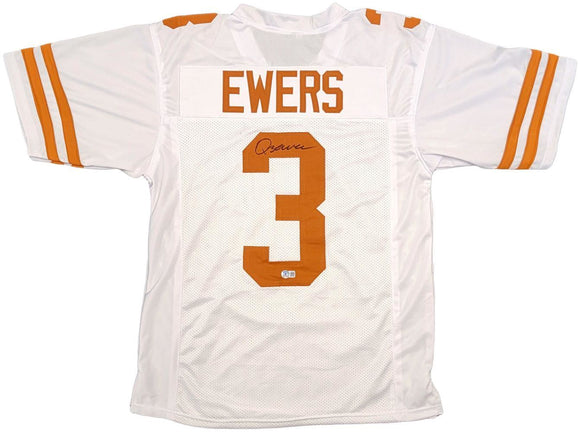 Quinn Ewers Texas Signed White Football Jersey BAS