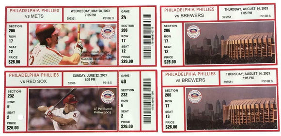 2003 Philadelphia Phillies Lot of 4 Tickets