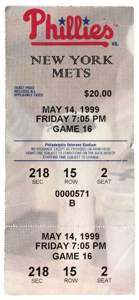 Philadelphia Phillies May 14 1999 vs NY Mets Ticket