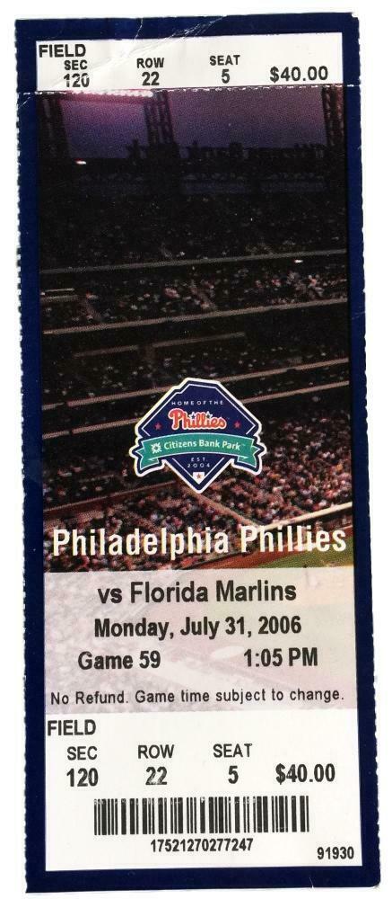 Philadelphia Phillies July 31 2006 vs Marlins Ticket