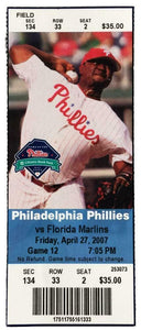 Philadelphia Phillies Apr 27 2007 vs Marlins Ticket