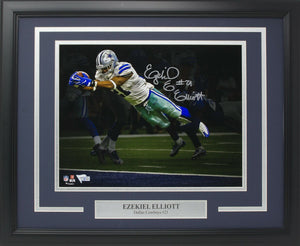 Ezekiel Elliott Signed Framed Dallas Cowboys 11x14 Dive Photo Fanatics - Sports Integrity