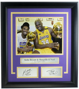 Kobe Bryant & Shaq Framed 8x10 Lakers Trophy Photo w/Laser Engraved Photo - Sports Integrity