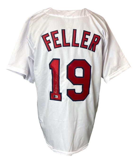 Bob Feller Cleveland Signed White Baseball Jersey 107.9 MPH BAS