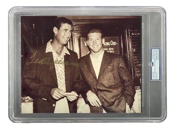 Ted Williams Signed Slabbed 8x10 Red Sox Photo w/ Mickey Mantle PSA EX-MT 6