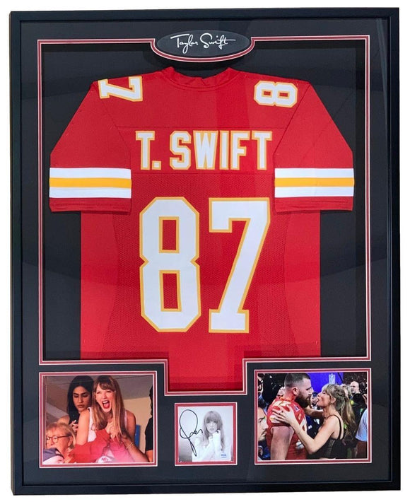 T Swift Framed Red Football Jersey w/ Signed Insert PSA/DNA