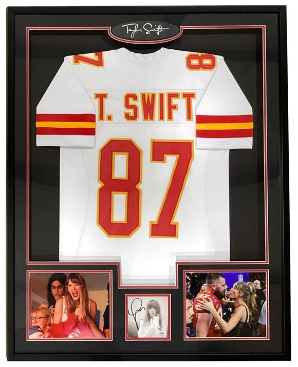 T Swift Framed White Football Jersey w/ Signed Insert PSA/DNA