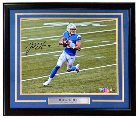 Justin Herbert Signed Framed 16x20 Los Angeles Chargers Running Photo Fanatics