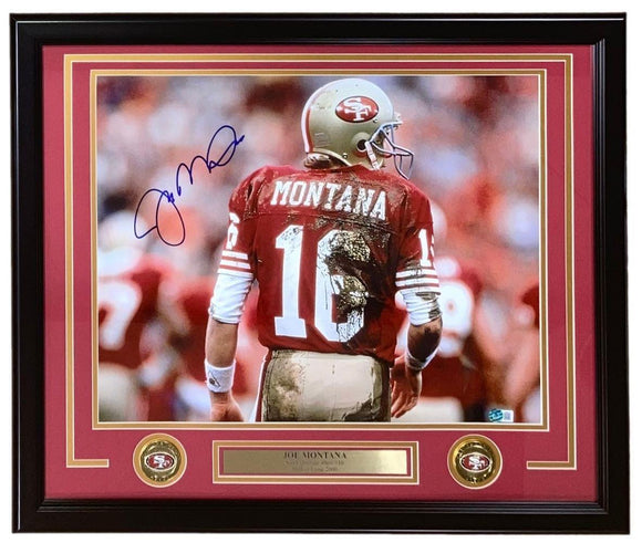 Joe Montana Signed Framed 16x20 San Francisco 49ers Back Photo BAS