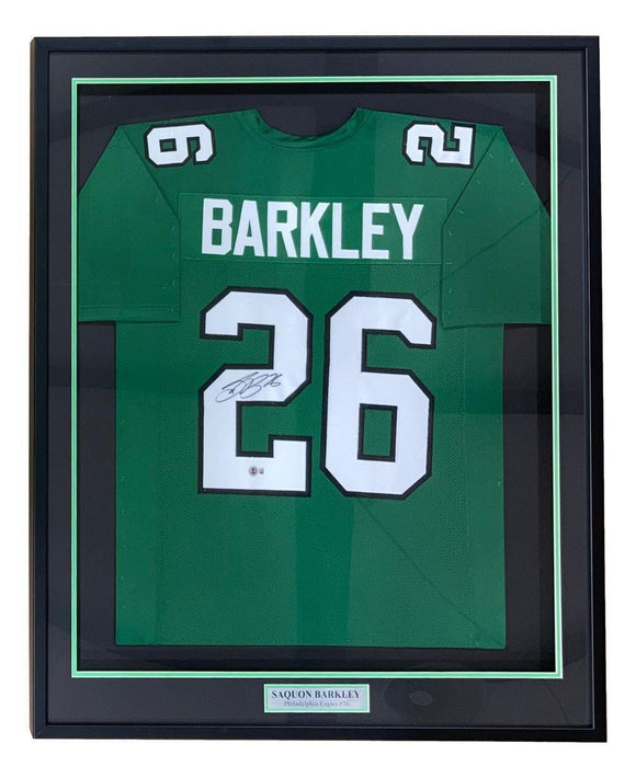 Saquon Barkley Philadelphia Signed Framed Kelly Green Football Jersey BAS ITP