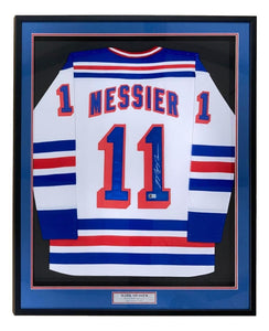 Mark Messier New York Signed Framed White Hockey Jersey BAS