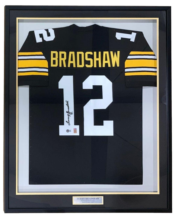 Terry Bradshaw Pittsburgh Signed Framed Black Football Jersey BAS