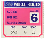 1980 World Series Game 6 Loge Box Ticket Stub Phillies vs Royals - Sports Integrity