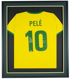 Pele Signed Framed Yellow Brazil Soccer Jersey BAS - Sports Integrity