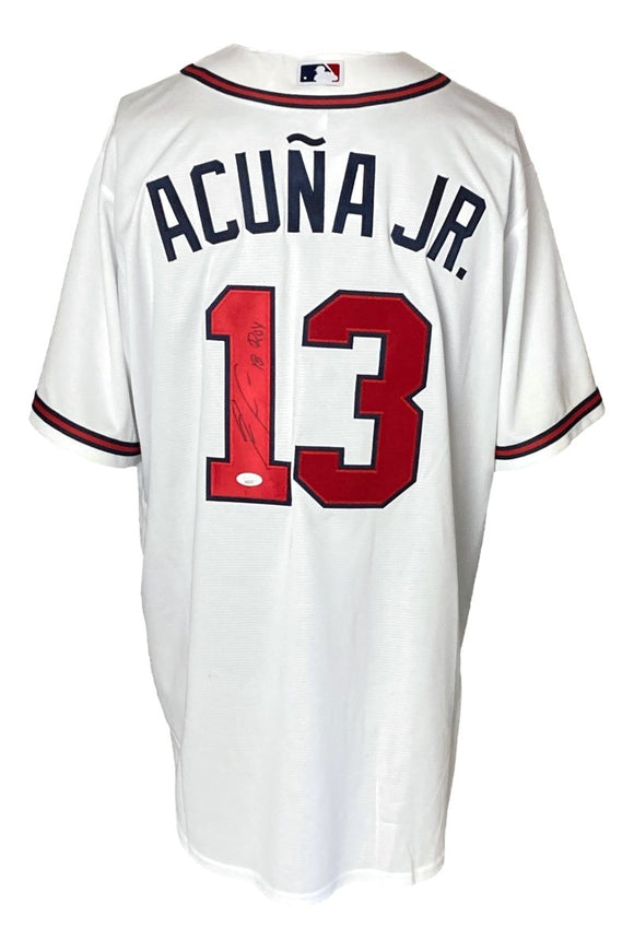 Ronald Acuna Jr. Signed In Black Braves White Nike Baseball Jersey 18 ROY JSA - Sports Integrity