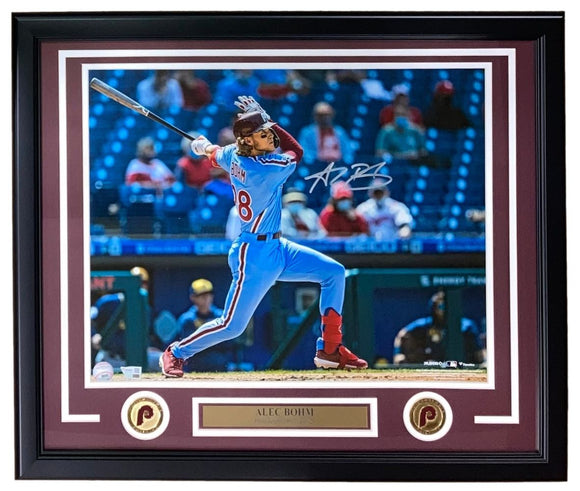 Alec Bohm Signed Framed 16x20 Philadelphia Phillies Blue Jersey Photo Fanatics - Sports Integrity