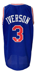 Allen Iverson Signed Custom Blue Pro - Style Basketball Jersey JSA ITP - Sports Integrity