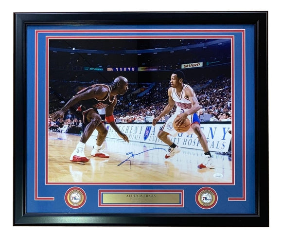 Allen Iverson Signed Framed 16x20 76ers vs Michael Jordan Photo JSA ITP - Sports Integrity