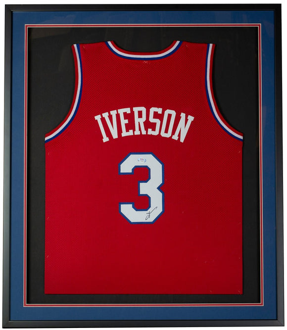 Allen Iverson Philadelphia Signed Framed Red Basketball Jersey PSA ITP - Sports Integrity