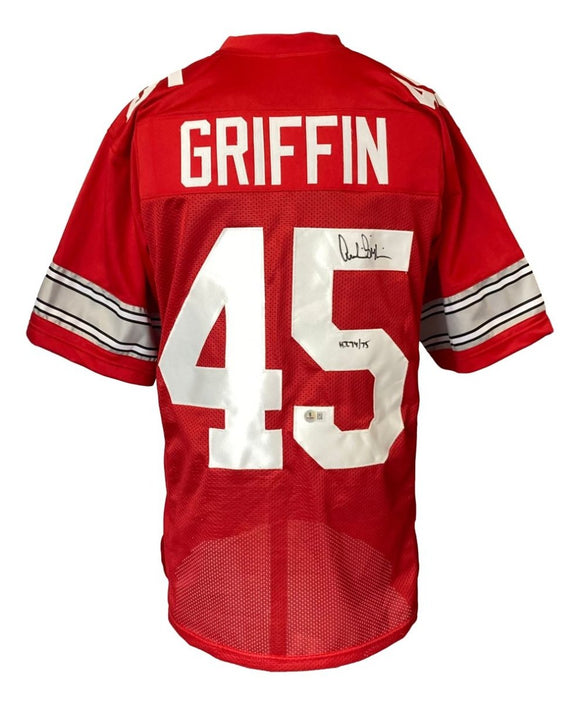 Archie Griffin Ohio Signed Red Football Jersey HT 74/75 Inscribed BAS - Sports Integrity