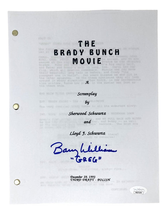 Barry Williams Signed The Brady Bunch Movie Script Greg Inscribed JSA - Sports Integrity