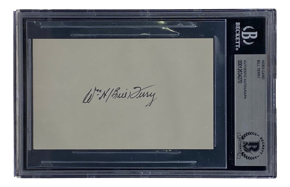 Bill Terry New York Giants Signed Slabbed Index Card BAS - Sports Integrity