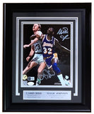 Larry Bird Magic Johnson Signed Framed 8x10 Celtics vs Lakers Photo JSA+BAS - Sports Integrity