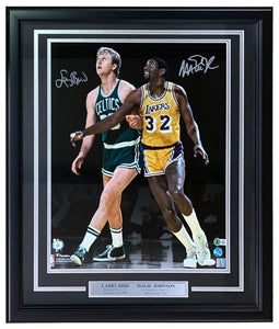 Larry Bird Magic Johnson Signed Framed 16x20 Boston Celtics Lakers Photo JSA+BAS