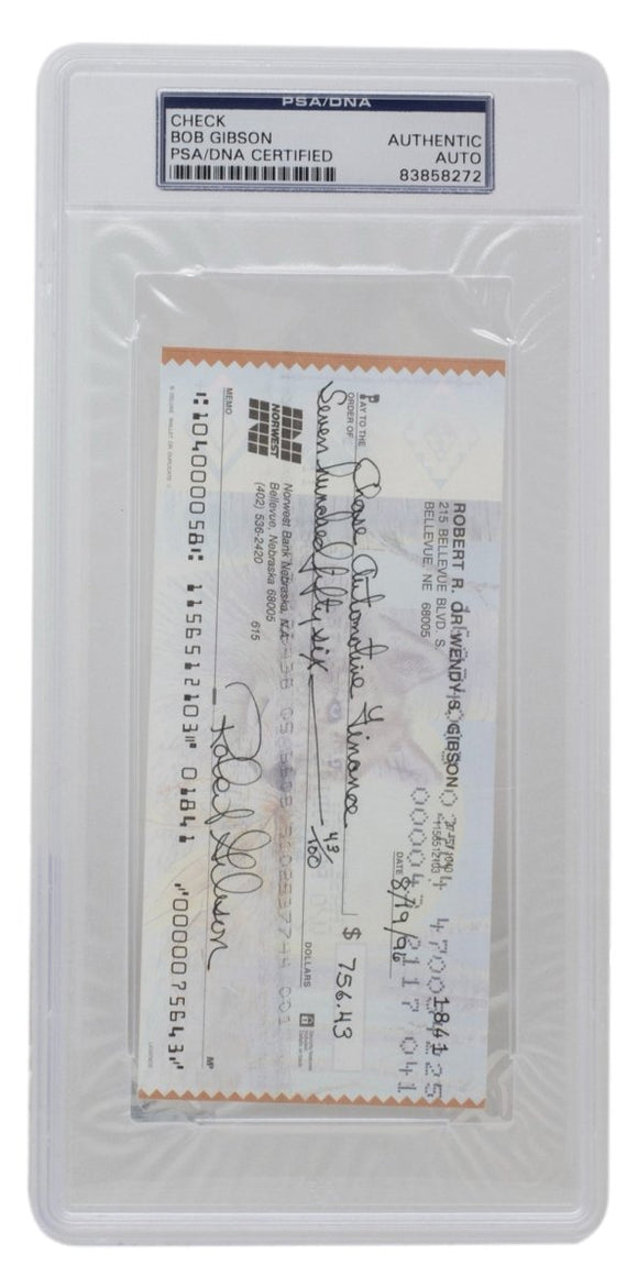 Bob Gibson Signed Slabbed Cardinals Bank Check #1841 PSA/DNA - Sports Integrity