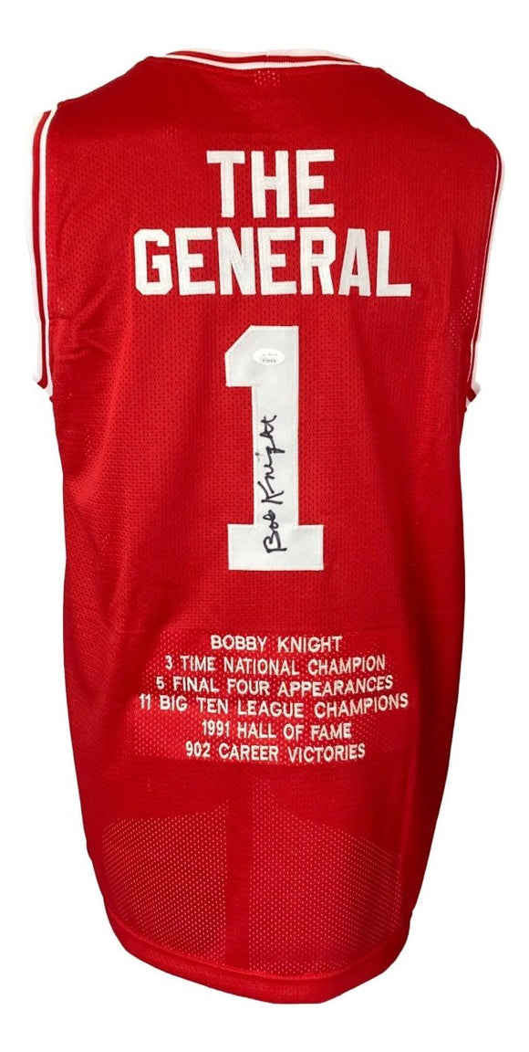 Bob Knight Indiana Signed Red Stat Basketball Jersey JSA - Sports Integrity