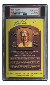 Bob Lemon Signed 4x6 Cleveland HOF Plaque Card PSA/DNA 85027779 - Sports Integrity