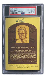 Bob Lemon Signed 4x6 Cleveland HOF Plaque Card PSA/DNA 85027780 - Sports Integrity