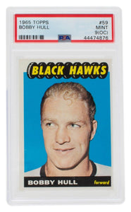 Bobby Hull 1965 Topps #59 Chicago Black Hawks Hockey Card PSA Mint 9 OC - Sports Integrity