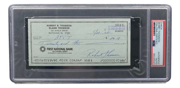 Bobby Thomson New York Giants Signed Bank Check PSA/DNA 85025533 - Sports Integrity