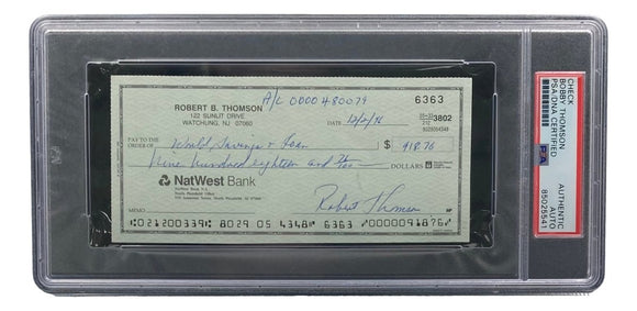 Bobby Thomson New York Giants Signed Bank Check PSA/DNA 85025541 - Sports Integrity