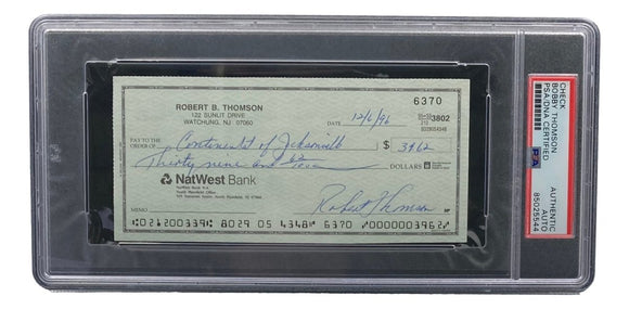 Bobby Thomson New York Giants Signed Bank Check PSA/DNA 85025544 - Sports Integrity