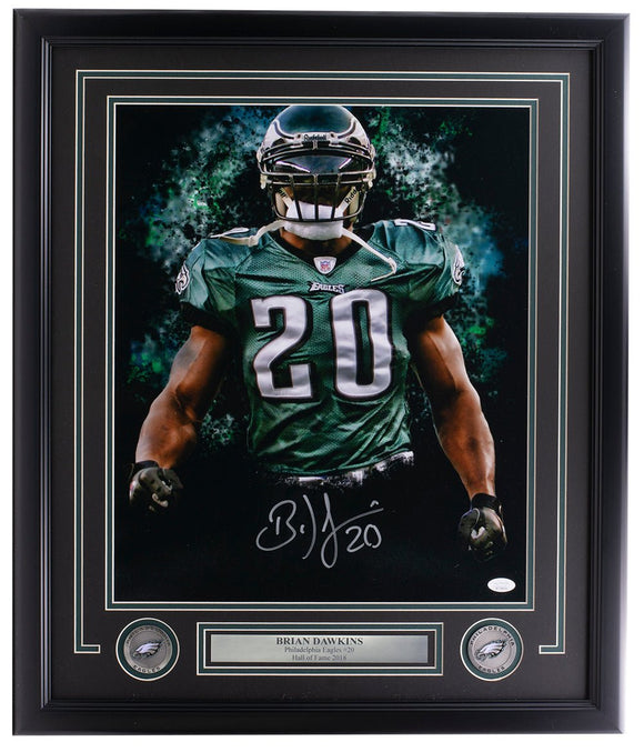 Brian Dawkins Signed Framed 16x20 Philadelphia Eagles Green Smoke Photo JSA - Sports Integrity