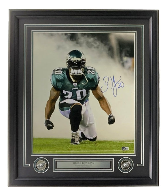 Brian Dawkins Signed Framed 16x20 Philadelphia Eagles Smoke Photo BAS - Sports Integrity