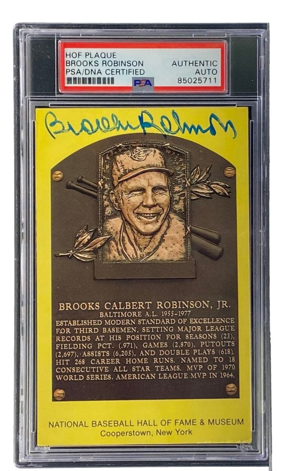 Brooks Robinson Signed 4x6 Baltimore Orioles HOF Plaque Card PSA/DNA 85025711 - Sports Integrity