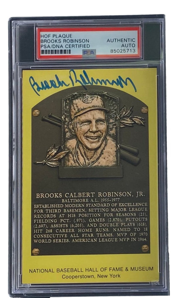 Brooks Robinson Signed 4x6 Baltimore Orioles HOF Plaque Card PSA/DNA 85025713 - Sports Integrity