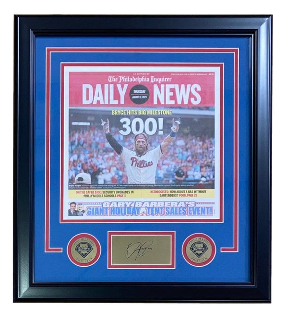 Bryce Harper Framed Phillies 300 HR Daily News Cover w/ Laser Engraved Signature - Sports Integrity