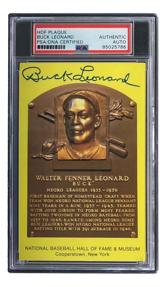 Buck Leonard Signed 4x6 Homestead Grays HOF Plaque Card PSA/DNA 85025786 - Sports Integrity