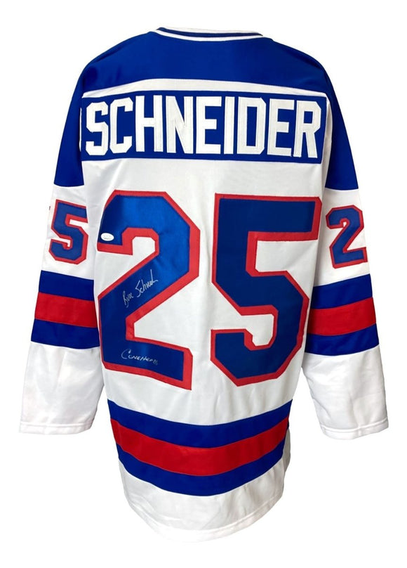 Buzz Schneider USA Signed White Hockey Jersey Coneheads Inscribed JSA Hologram - Sports Integrity