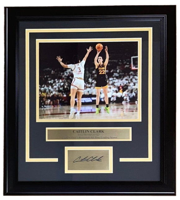 Caitlin Clark Frame 8x10 Iowa Hawkeyes Black Jersey Photo w/ Laser Engraved Auto - Sports Integrity