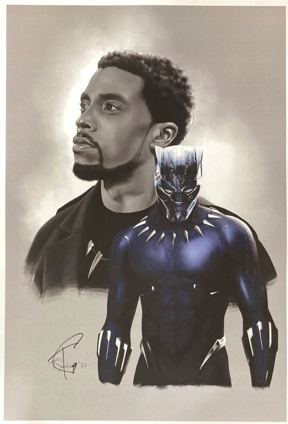 Chadwick Boseman 13x19 Black Panther Lithograph Signed by Tony Santiago - Sports Integrity