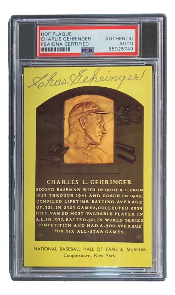 Charlie Gehringer Signed 4x6 Detroit Tigers HOF Plaque Card PSA/DNA 85025749 - Sports Integrity